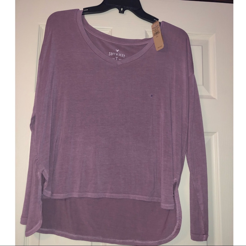 Wine American Eagle Long Sleeve Soft Tee